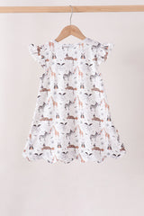Brown zoo animal ruffle dress