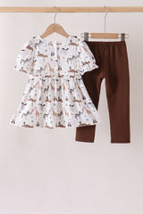 Brown zoo animal ruffle pants set