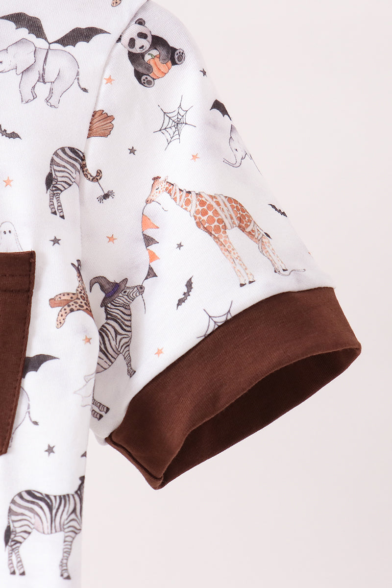 Brown zoo animal pocket top