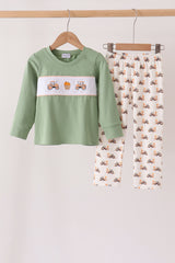 Green farm embroidery pants set