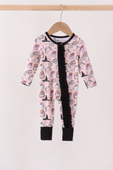 Pink Spooky embroidery bamboo ruffle romper