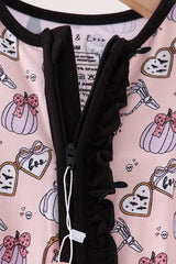 Pink Spooky embroidery bamboo ruffle romper