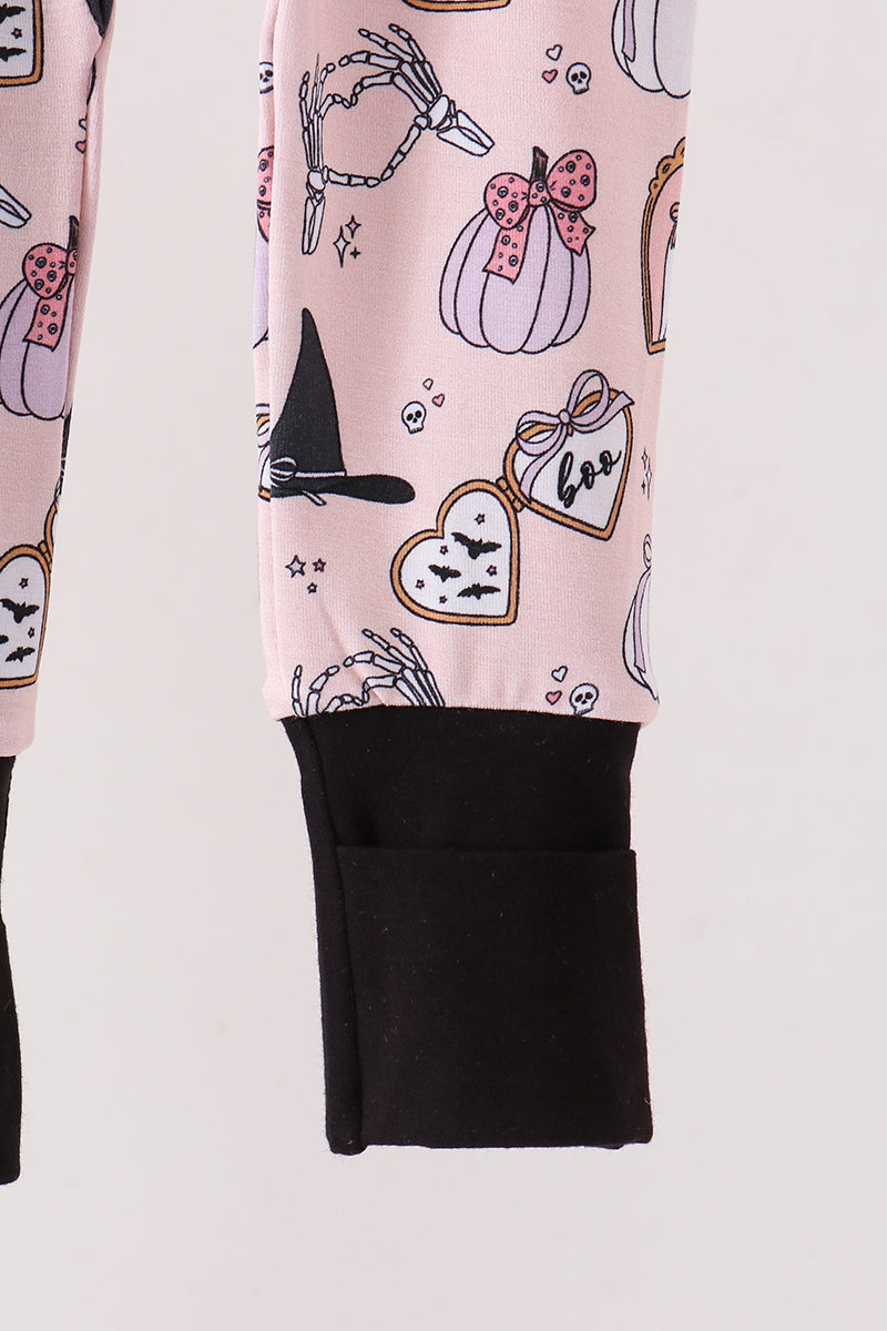 Pink Spooky embroidery bamboo ruffle romper