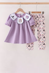 Purple spooky embroidery pants set