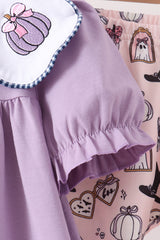 Purple spooky embroidery pants set