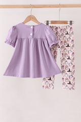 Purple spooky embroidery pants set