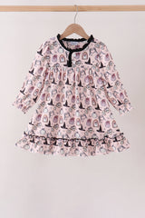 Pink Spooky print ruffle dress