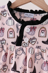 Pink Spooky print ruffle dress