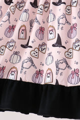 Pink Spooky print ruffle dress