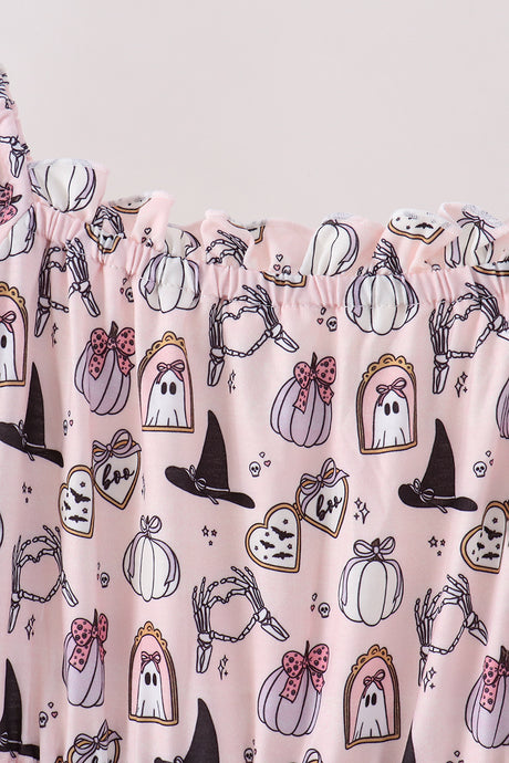 Pink Spooky print ruffle tiered mom dress