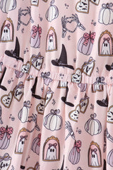 Pink Spooky print ruffle tiered mom dress