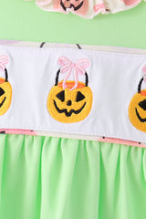 Green Jack-O-Lantern embroidery ruffle pants set