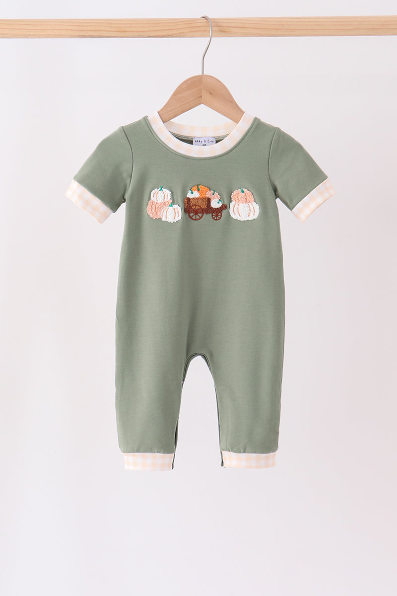 Green pumpkin french knot romper