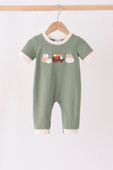 Green pumpkin french knot romper
