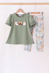 Green pumpkin french knot pants set
