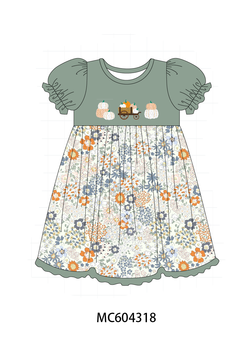 Green pumpkin french knot dress