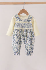 Vintage Floral Smocked Ruffle Romper Set