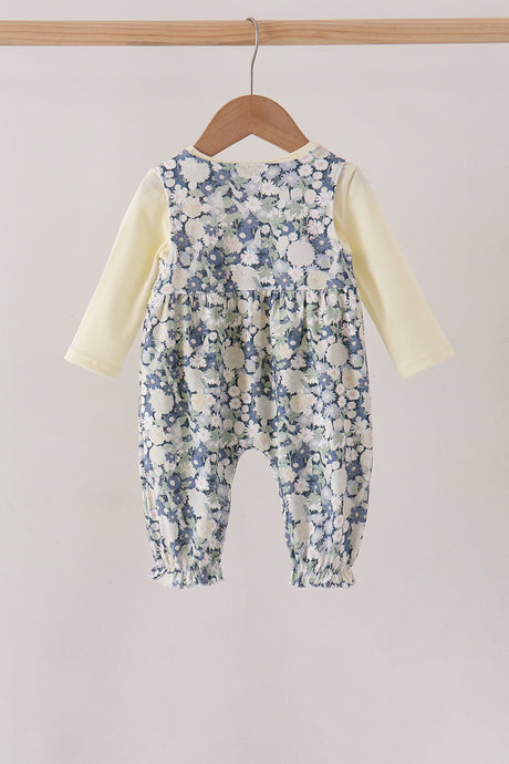 Vintage Floral Smocked Ruffle Romper Set