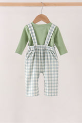 Sage plaid 2pc romper set