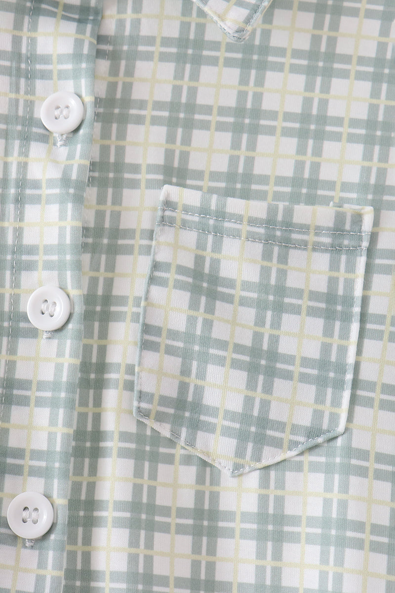 Sage plaid pocket button down shirt