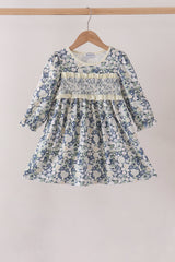 Vintage Floral Smocked Ruffle Dress