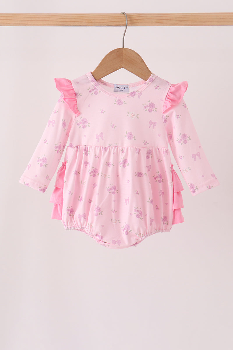 Pink floral bow ruffle bubble