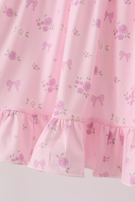 Pink floral bow ruffle dress