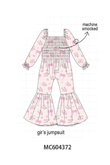 Pink Floral Bow Smocked Jumpsuit