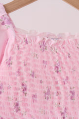 Pink Floral Bow Smocked Jumpsuit