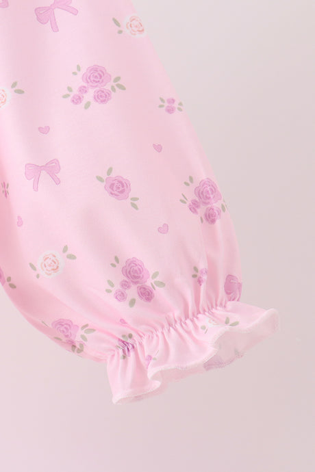 Pink Floral Bow Smocked Jumpsuit