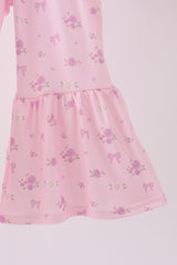Pink Floral Bow Smocked Jumpsuit