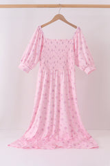 Pink Floral Bow Smocked mom dress