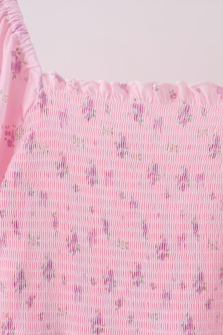 Pink Floral Bow Smocked mom dress