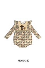 Khaki camoufalge cross deer embroidery ruffle bubble
