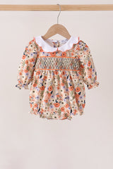 Coral floral smocked bubble