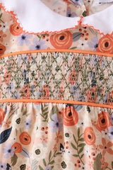 Coral floral smocked bubble