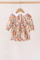 Coral floral smocked bubble