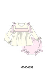 Cream smocked bow bloomer set