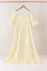 Cream smocked mom tiered dress