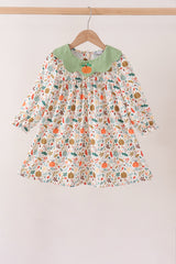Sage pumpkin embroidery leaves dress