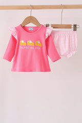 Pink sweet as pie embroidery ruffle bloomer set