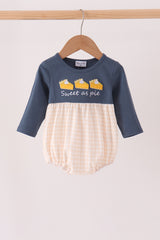 Navy sweet as pie embroidery gingham bubble