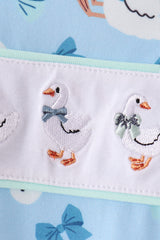 Blue goose bow embroidery ruffle romper