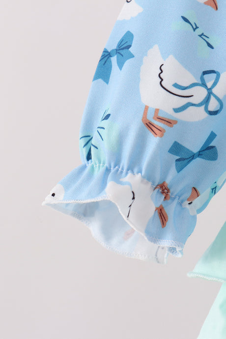Blue goose bow embroidery ruffle bubble