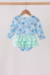 Blue goose bow embroidery ruffle bubble