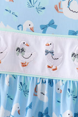 Blue goose bow embroidery ruffle set