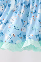 Blue goose bow embroidery ruffle set