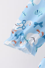 Blue goose bow embroidery ruffle set