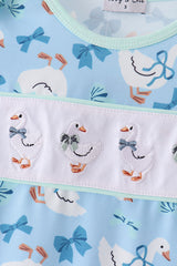 Blue goose bow embroidery ruffle dress