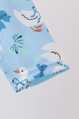 Blue goose bow embroidery ruffle dress
